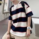 Elbow-sleeve Strip T-shirt