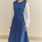 Two-tone Bell-sleeve A-line Knit Dress