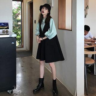 Pocket Detail Pinafore Dress / Plaid Shirt / Lantern-sleeve Blouse