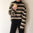 Long-sleeve Mock-neck Striped Sweater