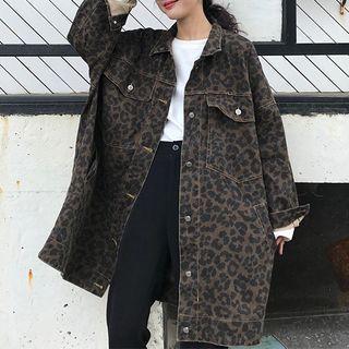 Leopard Print Cargo Shirt Jacket Black Leopard - Brown - One Size