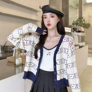 Cherry Print Cardigan / Knit Camisole Top