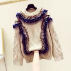 Ruffle-trim Cable-knit Sweater