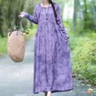 Long-sleeve Frog-buttoned Maxi A-line Dress