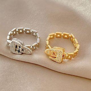 Rhinestone Buckle Alloy Ring