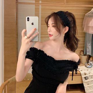 Off-shoulder Drawstring Ruffle Trim Dress