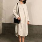 Striped Long-sleeve Shirt Dress With Tie Light Almond - One Size