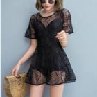 Short-sleeve Perforated Swim Dress