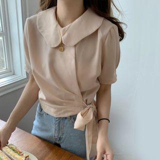 Bow Accent Peter Pan Collar Blouse As Shown In Figure - One Size