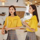 Short-sleeve Lettering T-shirt With Hooded Shawl