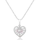 18k White Gold Heart Shape Pendant With Diamonds And Red Sapphire
