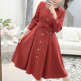 Tie Waist A-line Shirt Dress