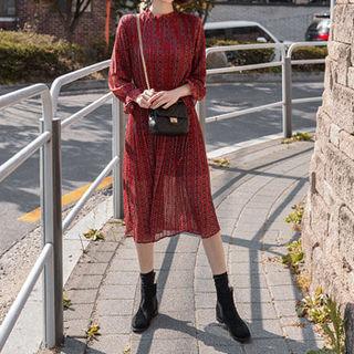 Frilled-collar Pattern Long Dress