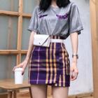 Sequined Short-sleeve T-shirt / Mini Skirt Set