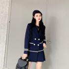 Color-block Long-sleeve Dress Blue - One Size