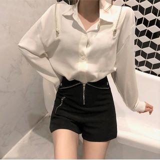 Cutout Shoulder Shirt / High Waist Shorts