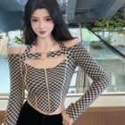 Plaid Cutout Cropped Top Black - One Size