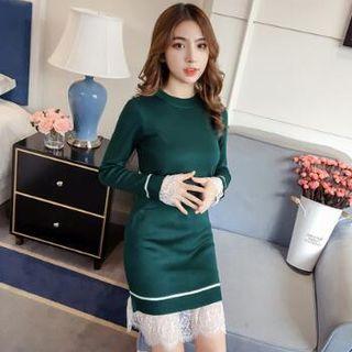 Lace Trim Knit Sheath Dress