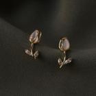 Tulip Cat Eye Stone Rhinestone Earring B496 - 1 Pair - Gold & White - One Size