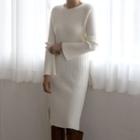 Raglan Slit-side Midi Rib-knit Dress