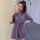 Collared Elbow-sleeve Playsuit / Cropped Jumpsuit