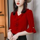 Elbow-sleeve Ruffled Blouse / Dress Pants