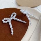 Faux Pearl Bow Earring 01 - Silver Needle Earring - White - One Size
