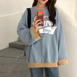 Color-block Letter Print Pullover