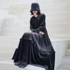Long-sleeve Tiered Velvet Maxi A-line Dress