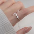 Rhinestone Bow Ring 1 Pc - S925 Silver - Silver - One Size