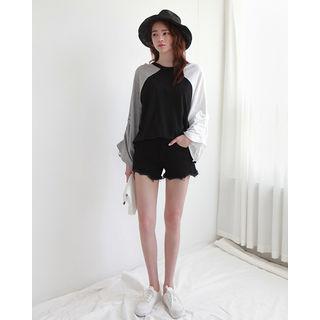 Cut-out Neckline Short-sleeve Color-block T-shirt