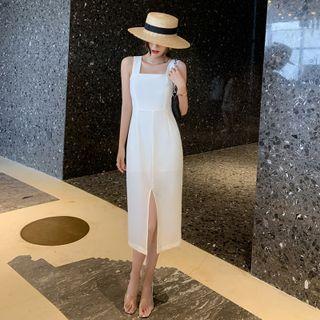 Sleeveless Front-slit Midi Sheath Dress