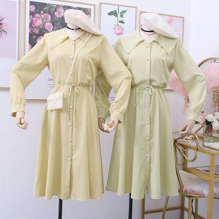 Peter Pan-collar Shirtdress With Sash