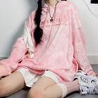 Letter Embroidered Tie-dye Print Hoodie Pink - One Size