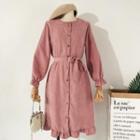 Long-sleeve Frill-trim Shirtdress