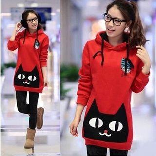 Cat Fleece-lined Long-sleeve Hoodie