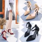 Faux Suede Ankle Strap High Heel Dorsay Pumps