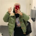 Fleece Collar Padded Jacket Tea Green - One Size