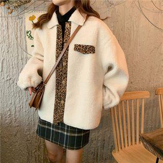 Leopard Print Fleece Coat Almond - One Size