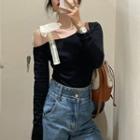 Off-shoulder Bow Accent T-shirt