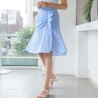 Plus Size Ruched Seersucker Check Skirt