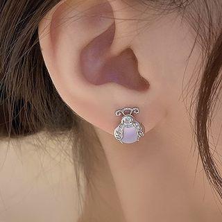Bug Faux Cat Eye Stone Alloy Dangle Earring 1 Pair - Silver - One Size
