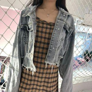 Denim Jacket / Plaid Strappy A-line Dress