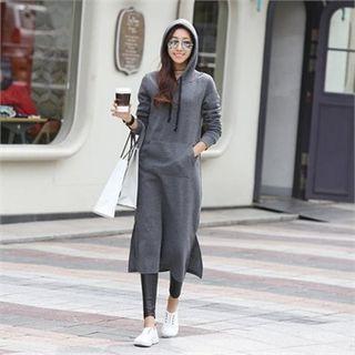 Kangaroo-pocket Brushed-fleece Midi Hoodie Dress