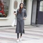 Kangaroo-pocket Brushed-fleece Midi Hoodie Dress