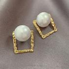 Faux Pearl Hollow Square Stud Earring 1 Pair - As Shown In Figure - One Size