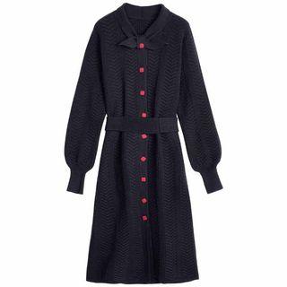 Single-breasted Long-sleeve Knit Dress