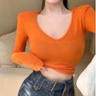 Long-sleeve V-neck Slim Fit T-shirt