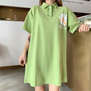 Flower Print Short-sleeve Mini Polo Dress