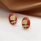 Rose Stud Earring 1 Pair - Earrings - Gold & Brown - One Size